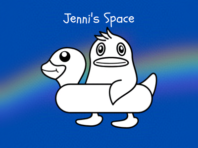 Decorative doodle featuring an anthropomorphic creature. Text: Jenni's Space.